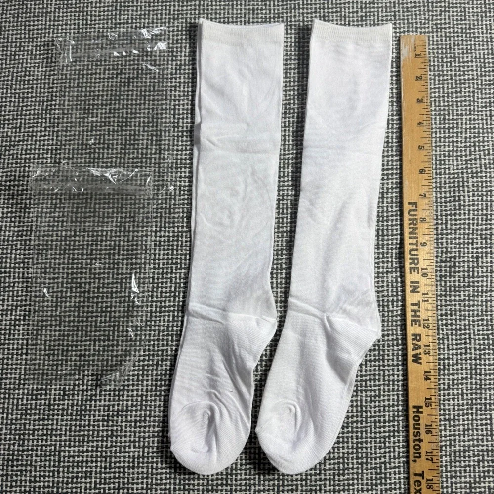 Womens White Knee High Socks Solid Ribbed Cuff School Uniform Hosiery